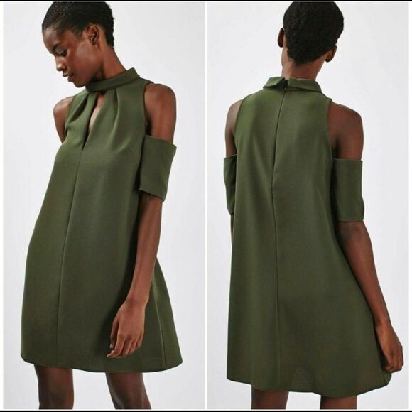 Topshop Cold Shoulder Keyhole Dress Olive - Picture 1 of 9
